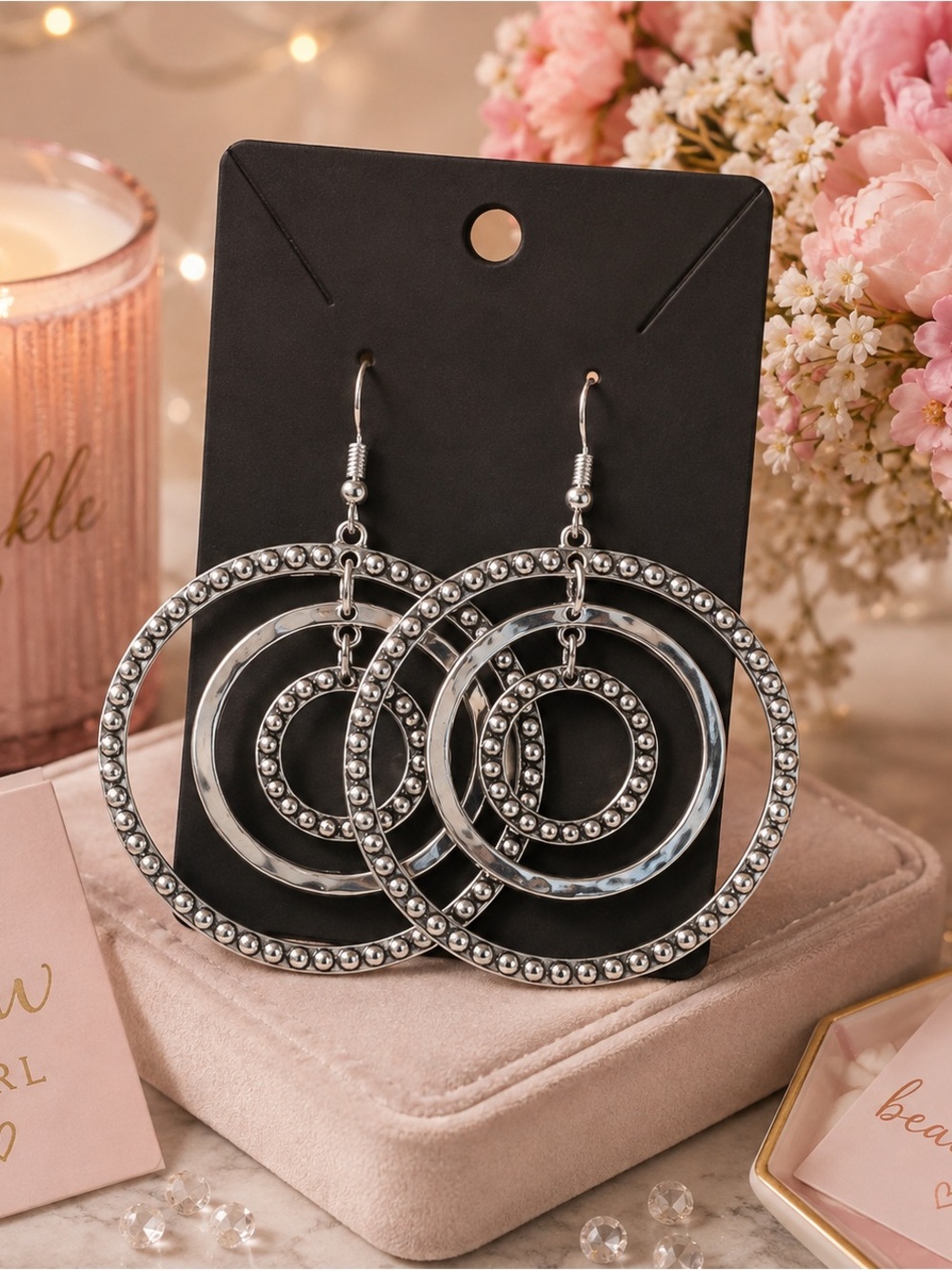 ✨ Silver Tone Round Dangling Earrings ✨